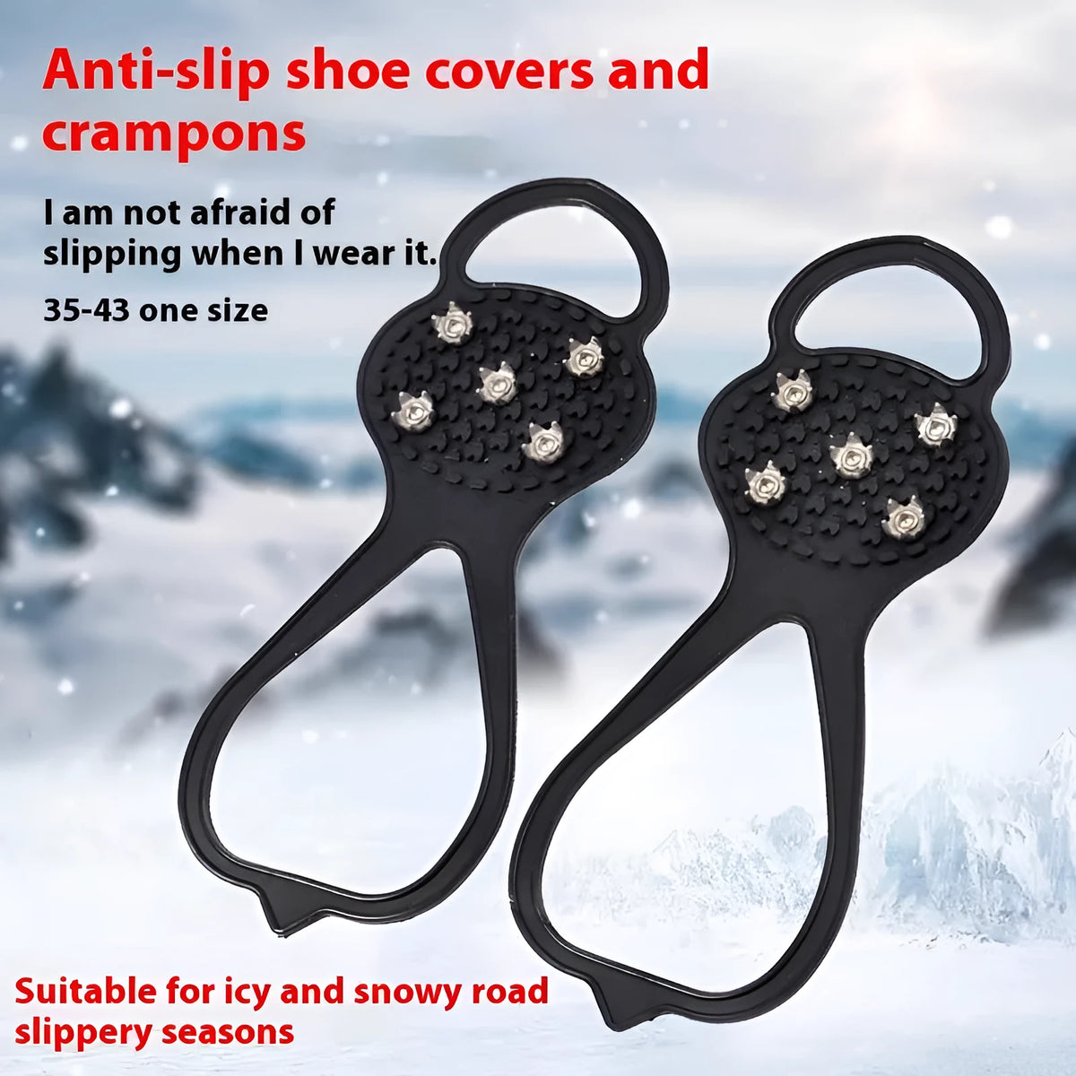 Five-tooth non-slip shoe covers, free size 35-43 universal, for snow and ice in winter and spring