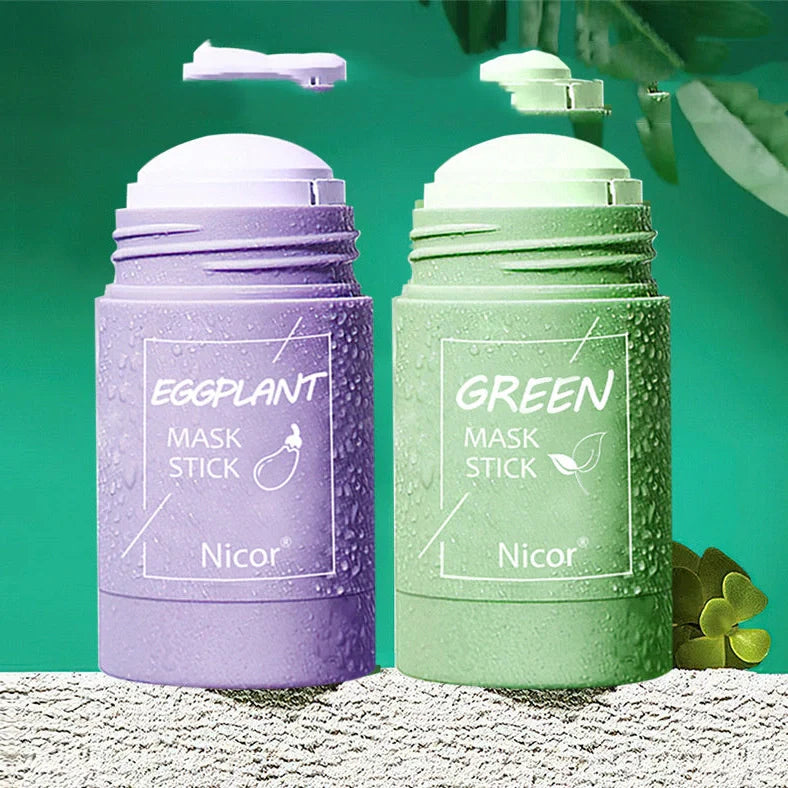 Green tea and eggplant clay mask stick with 40g content for deep cleansing and acne reduction