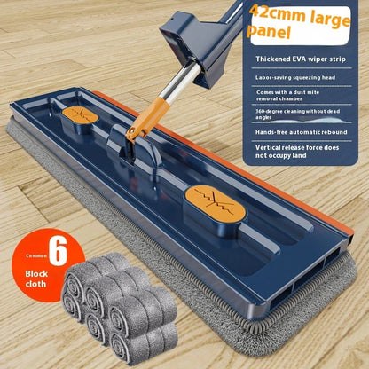 A premium 360° rotating flat mop with a stainless steel handle, suitable for cleaning various flooring types in homes.