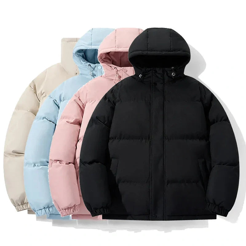 Cotton chenille hooded coat in pink, black, khaki, and sky blue for autumn and winter wear