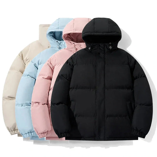 Cotton chenille hooded coat in pink, black, khaki, and sky blue for autumn and winter wear