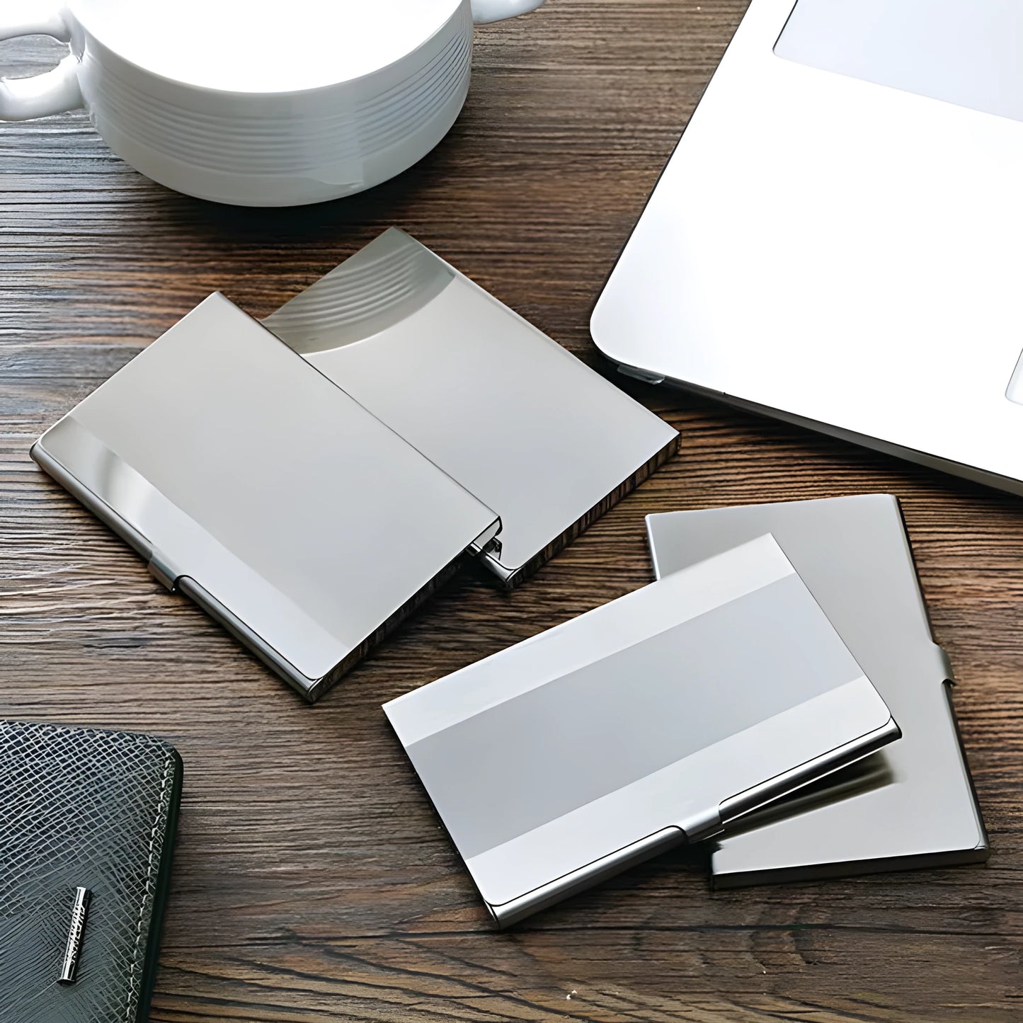 304 stainless steel business card case with laser-etched geometric pattern