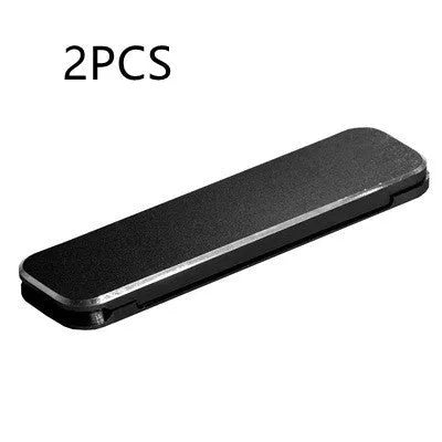Aluminium folding mobile phone holder with backstick adhesive shown in black colour at 4mm thickness
