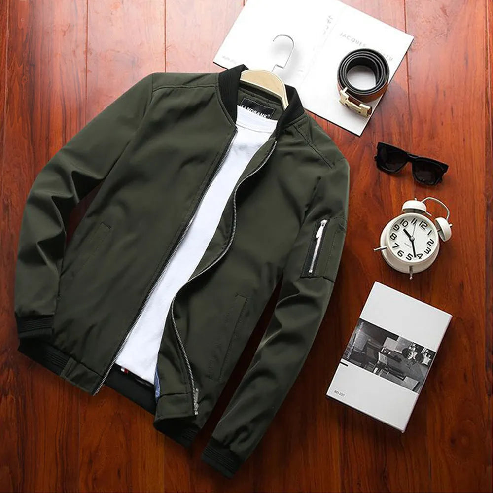 Men's slim fit casual jacket with zippered security pockets in polyester blend fabric