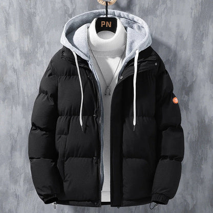 Men's Cozy Hooded Jacket in various colors, featuring a durable polyester exterior, insulating inner lining, and adjustable hood for winter warmth and protection.