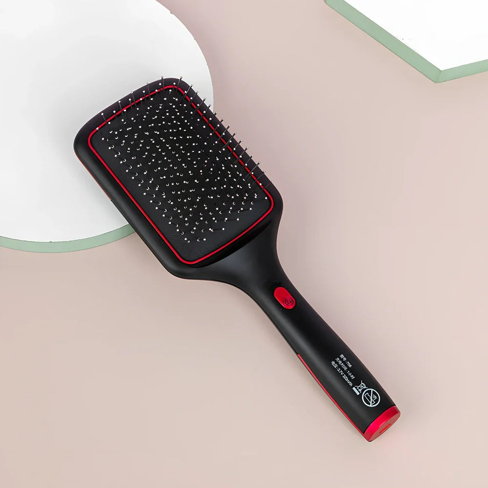Black wireless straight hair comb with tourmaline ceramic 15mm heating elements and negative ion technology
