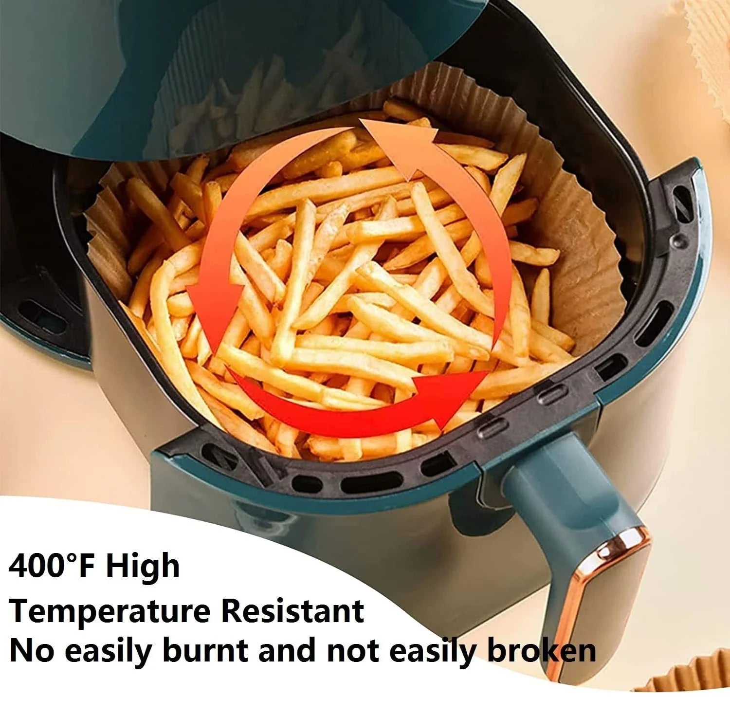 Disposable air fryer liners made from high-quality parchment paper, designed to keep your air fryer clean and your meals healthy