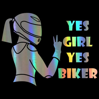 Cool Girl Rider waterproof car sticker measuring 16cm by 15cm in black, white, and laser colour options