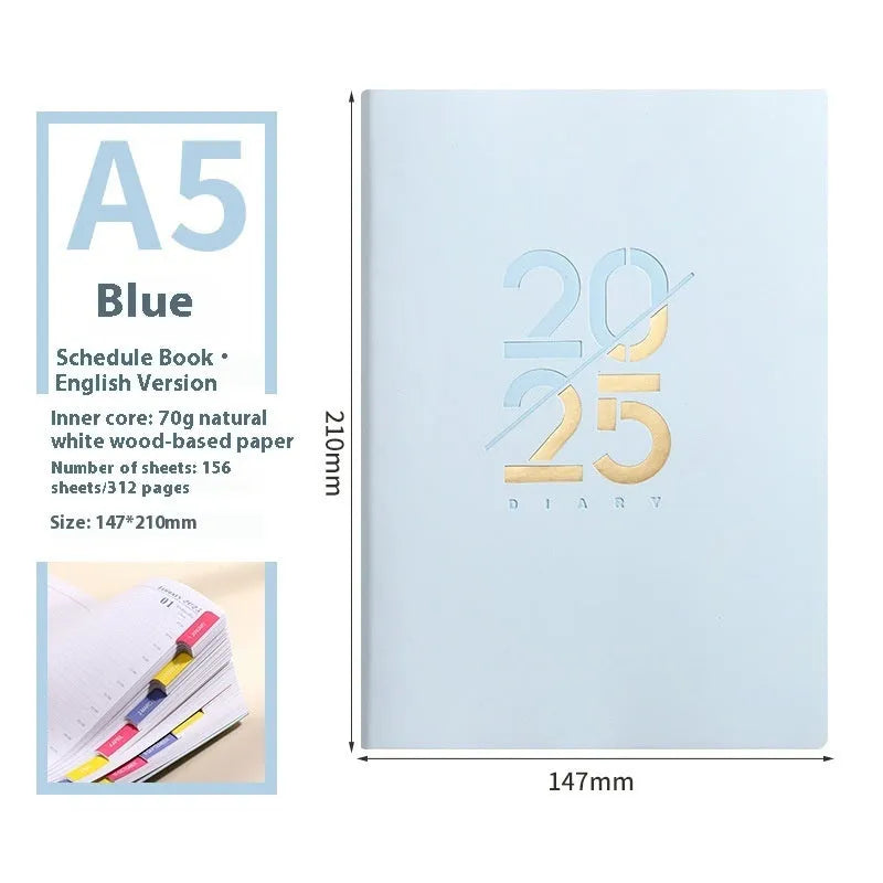 A5 daily planner schedule book with soft faux leather cover in multiple colour options