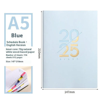 A5 daily planner schedule book with soft faux leather cover in multiple colour options