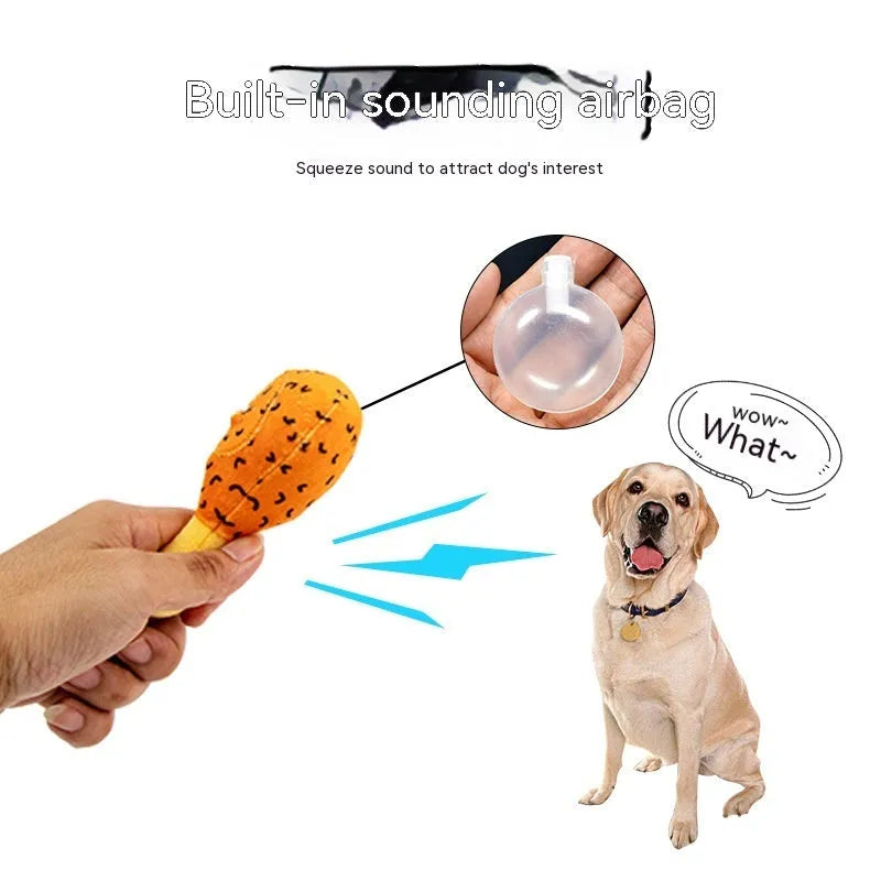 Plush chicken leg dog toy with interactive sound and food leakage puzzle, Tibetan Chicken Leg Warmer colour.