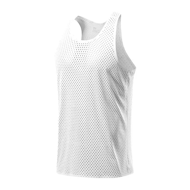 Men's solid colour sleeveless sports vest in polyester, shown in B14 Green.