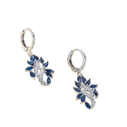 Platinum sapphire blue alloy earrings with simple minority design for women