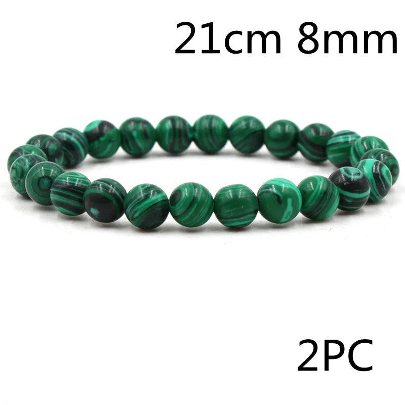 Stylish black matte green malachite elastic bracelets for women and men