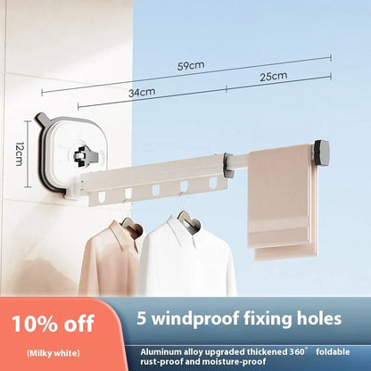 Aluminium suction cup folding clothes hanger with retractable drying rack