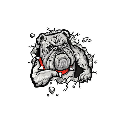 Grey dog pattern motorcycle decorative sticker, 17cm square, paper material.