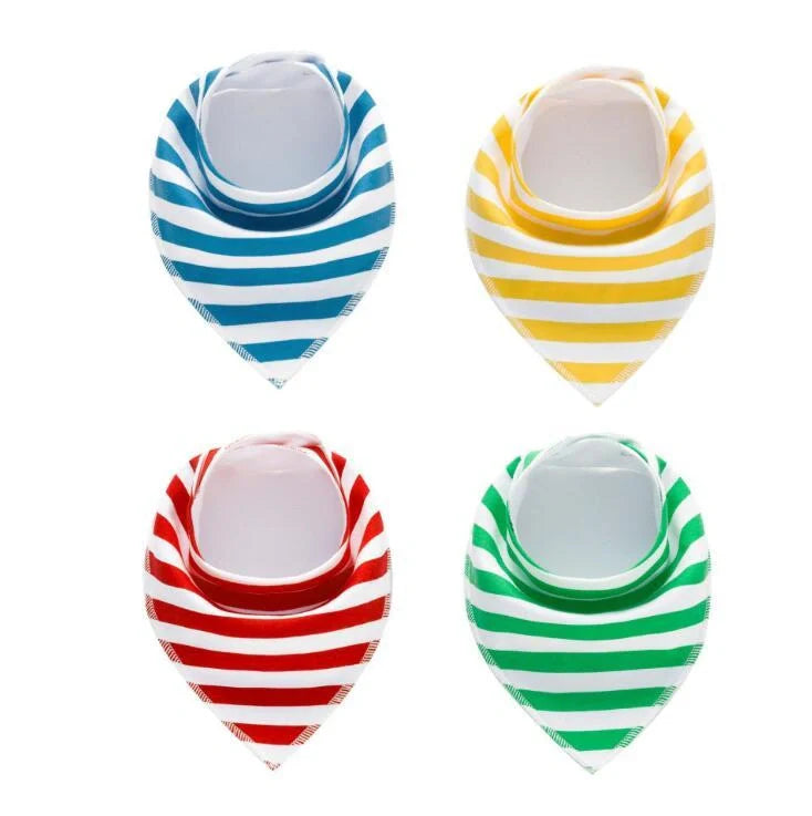Set of four cotton baby bibs with arrow and wave designs for mess-free feeding