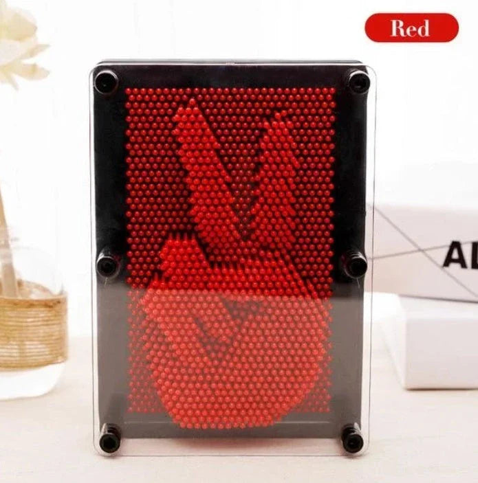 A customizable 3D sculpture impression frame with an array of pins that can capture the contours of any object pressed into it.