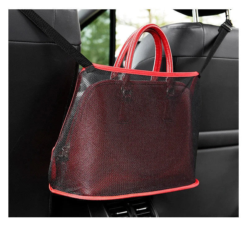 Car mesh bag organiser in red and black, dimensions 40x12x26cm