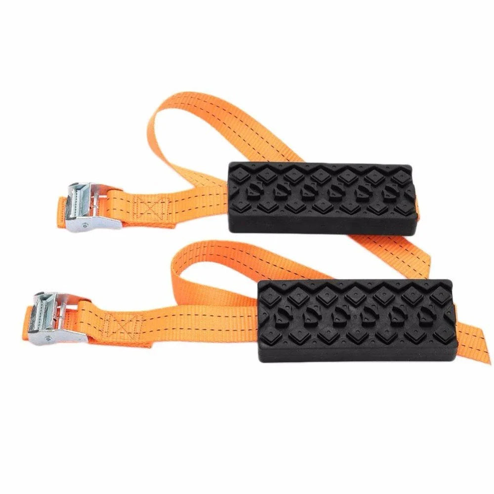 Premium snow tire chains with rugged rubber and nylon construction for maximum traction on icy and snowy roads