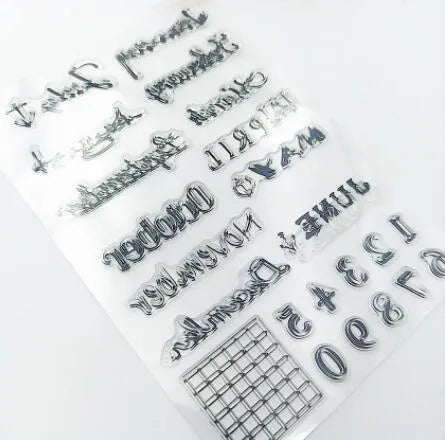 Transparent silicone craft seal with a vintage calendar icon design for paper stamping.