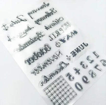 Transparent silicone craft seal with a vintage calendar icon design for paper stamping.