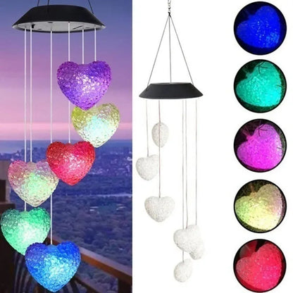 Solar wind chime with colour-changing LED, hummingbird and butterfly designs, waterproof outdoor hanging light for patio yard garden