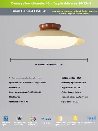 Flying saucer ceiling lamp in cream style with iron shade, available in 25cm or 45cm diameter and six colours