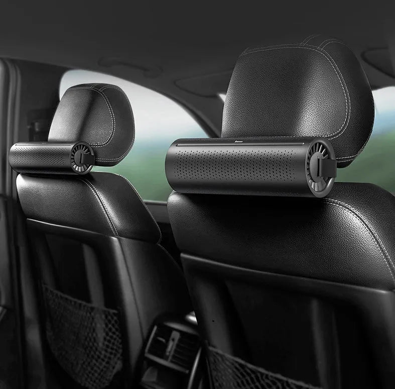 Black BASEUS car air purifier with ABS casing and activated carbon crystal for in-car purification and deodorisation