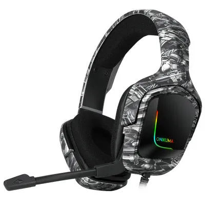 RGB luminous wired gaming headset with cloth earmuffs and braided cable