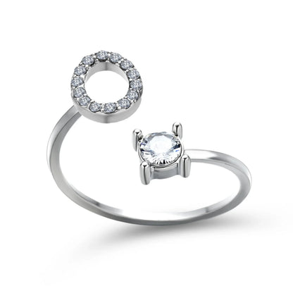 Personalized Initial Letter Crystal Ring with Adjustable Design in Gold, Silver, and Rose Gold Colors