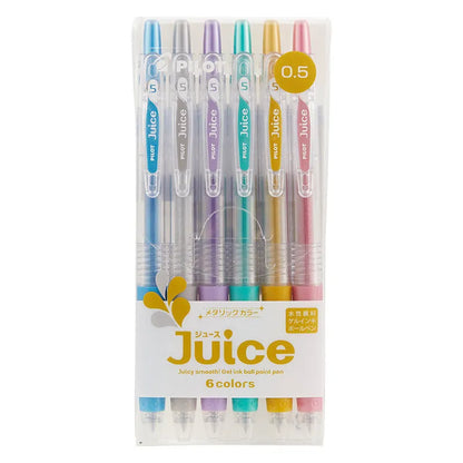 Set of six Official Direct Juice Baiguole gel pens with 0.5mm tips, showing metallic, tender, or conventional colour options.