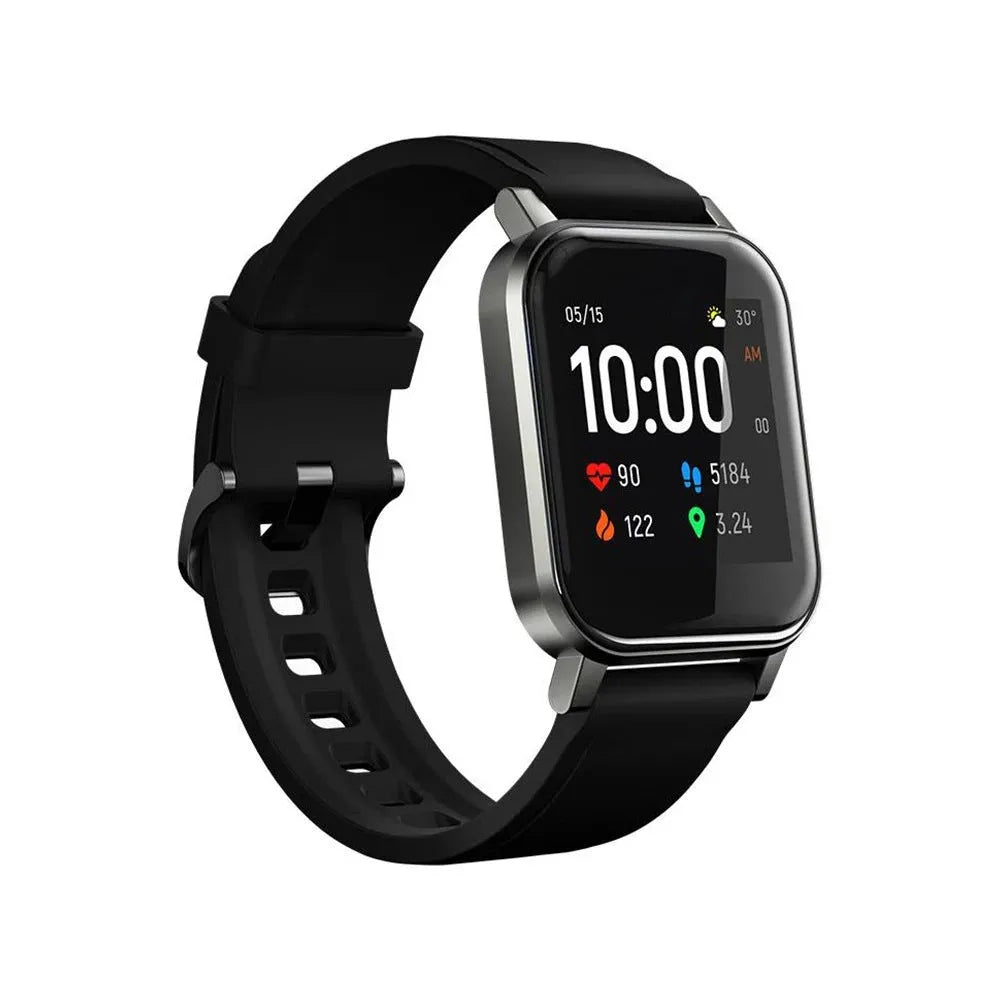 Black waterproof smart fitness bracelet with a 1.4-inch screen on a silicone wrist strap.