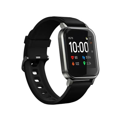 Black waterproof smart fitness bracelet with a 1.4-inch screen on a silicone wrist strap.