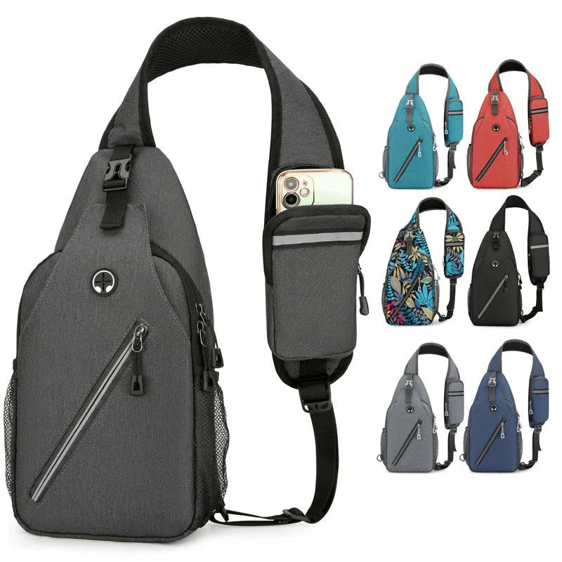 Rugged canvas crossbody bag for men in various colors, featuring a spacious main compartment, adjustable shoulder strap, and multiple pockets for organized storage.