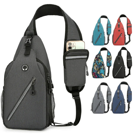 Rugged canvas crossbody bag for men in various colors, featuring a spacious main compartment, adjustable shoulder strap, and multiple pockets for organized storage.