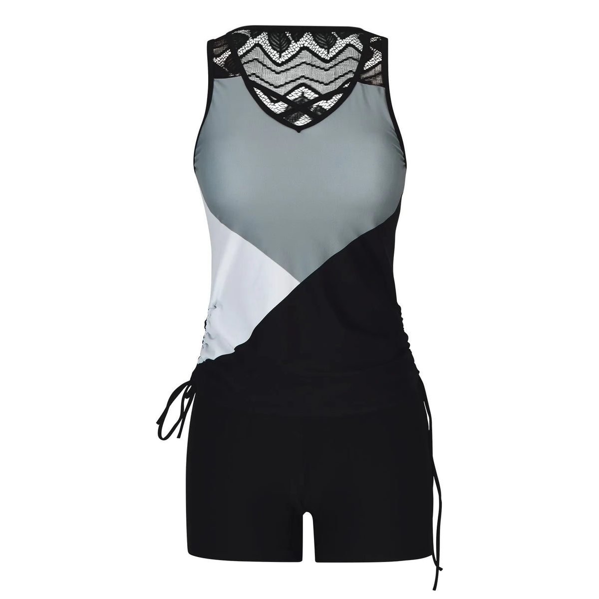 Women's separate swimsuit set showing knotted bikini top and high-waisted briefs in multiple colour options