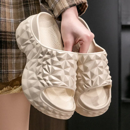 High heel EVA flip flop slippers with thick sole in khaki, black or white colours