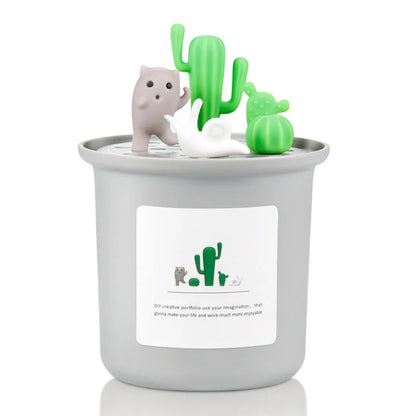 Vase-shaped pet humidifier in pink, grey, or white with 1L water tank and mechanical controls