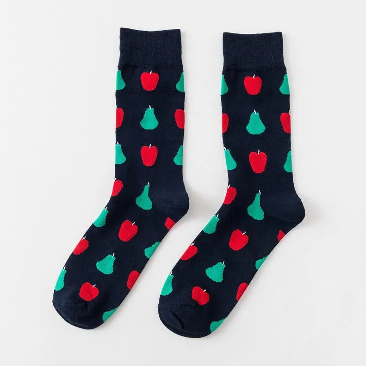 Happy tube socks with fruit banana design, cotton 200-pin knit, EU 39-43, multiple colours
