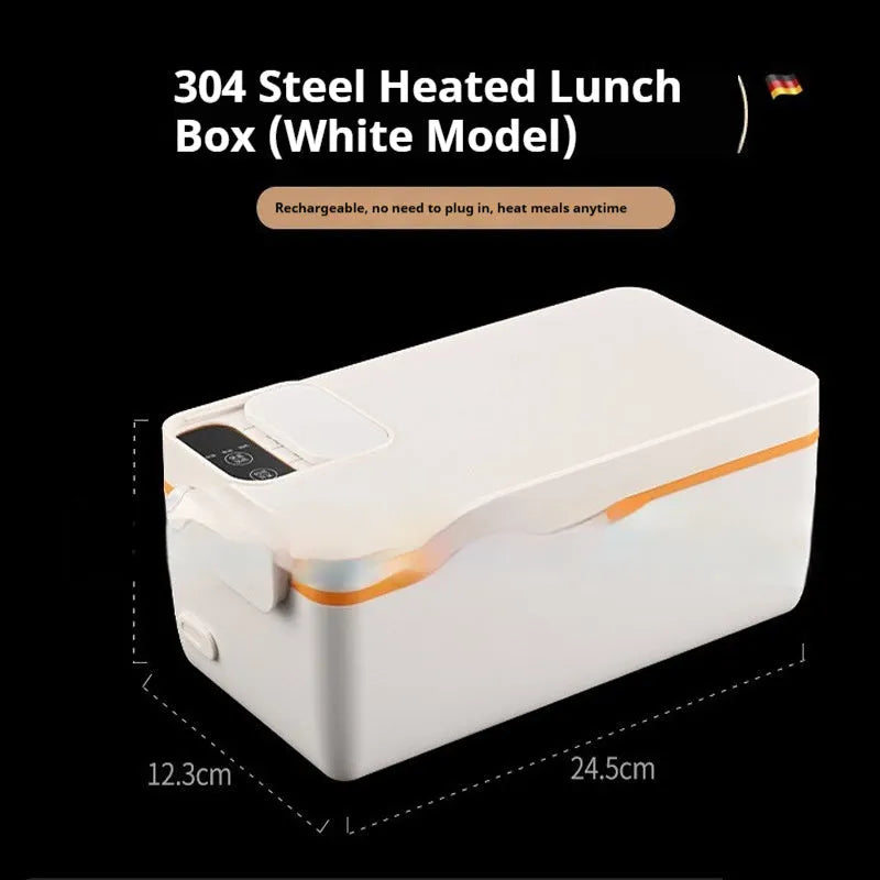Rechargeable electric lunch box with 304 stainless steel liner, 40W USB power, timing function, 245x90x124mm