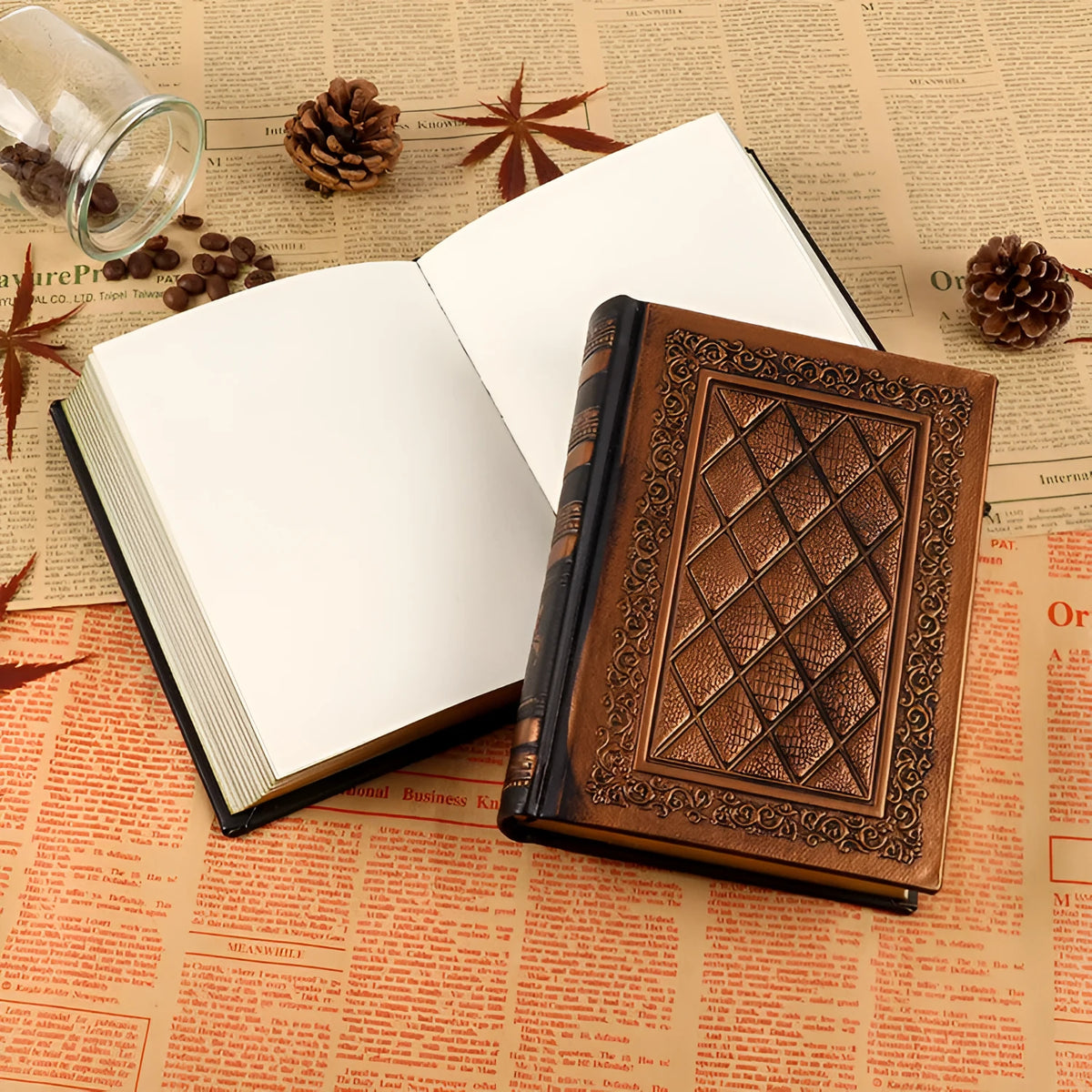 Imitation leather notebook with black gold or bronze cover and 12.3 x 17 cm sketch paper pages