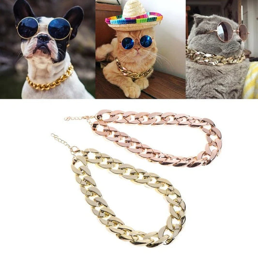 Stylish metallic dog collar in gold and rose gold colors, featuring a durable and lightweight design for fashionable pet accessories.