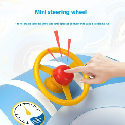 Pink inflatable swimming ring for children with a cartoon car steering wheel design.