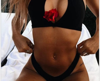 European and American bikini in black, made with cow milk silk fabric