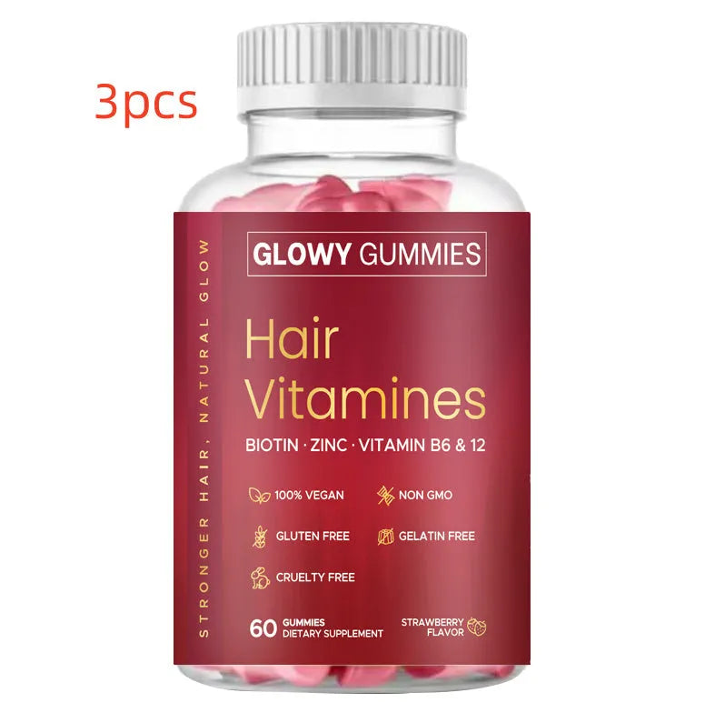 A bottle of halal-certified biotin gummy candies containing Vitamin D