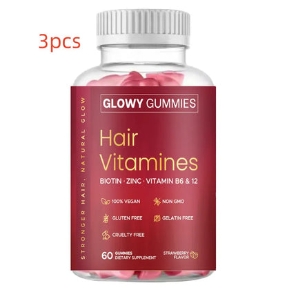 A bottle of halal-certified biotin gummy candies containing Vitamin D