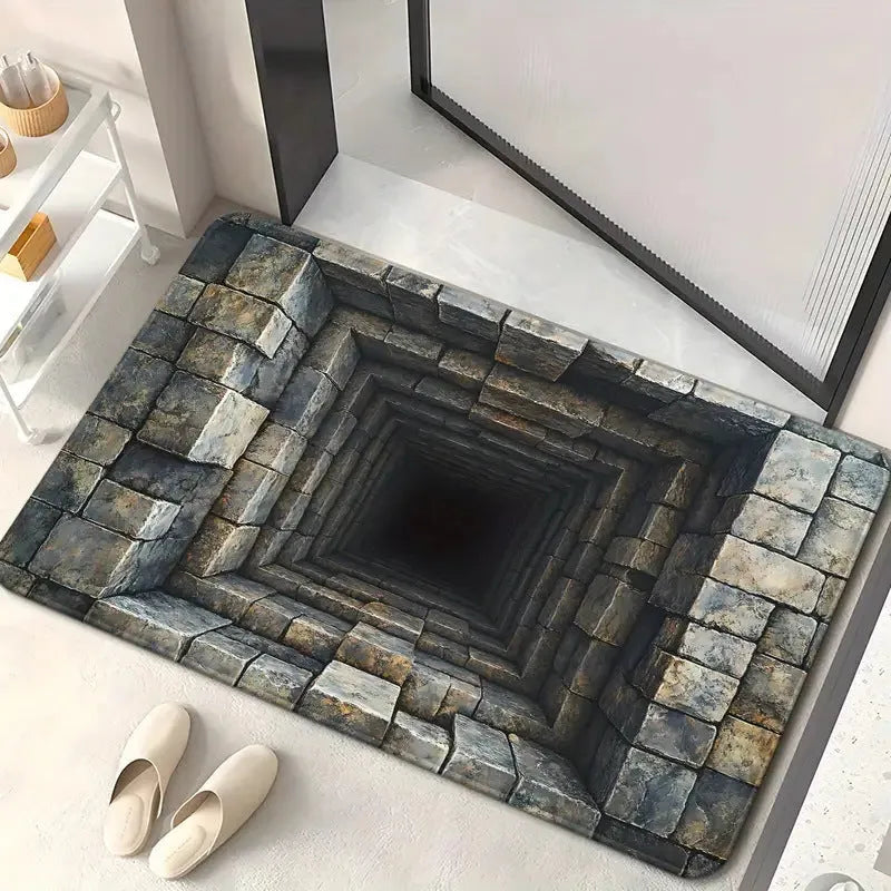 3D effect crystal velvet bathroom mat, non-slip absorbent square floor rug in geometric abstract print, 40x60cm to 80x120cm