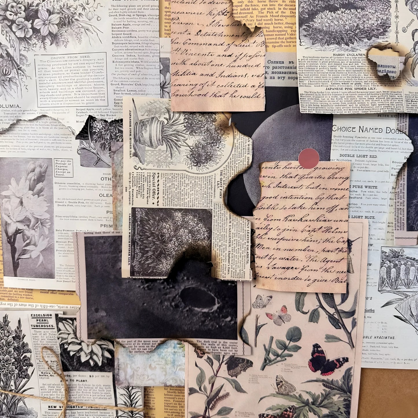 30 piece retro scrapbook paper set with botanical, flower, letter, recovery, starry night, and music prints