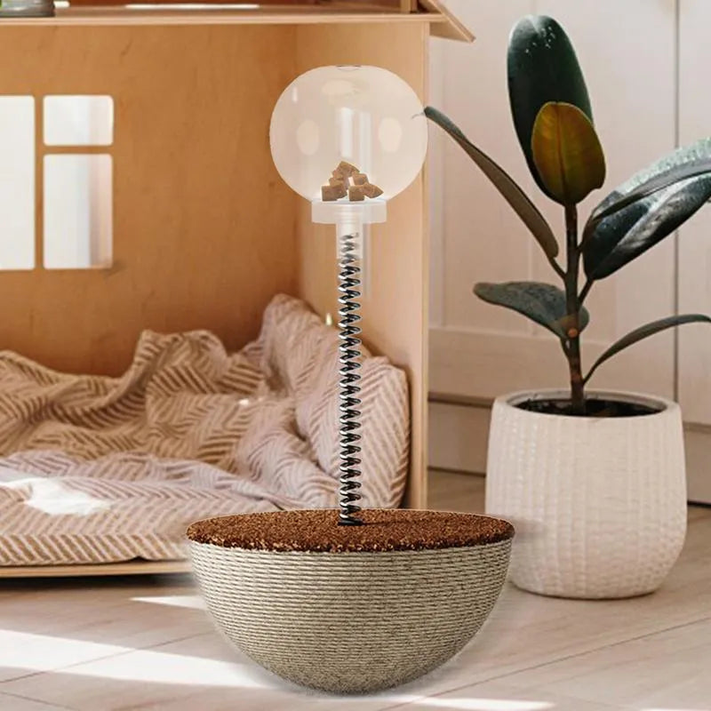 Auto-balancing cat interactive feeder toy in three types: tumbler teaser large, trumpet, and leaking food ball